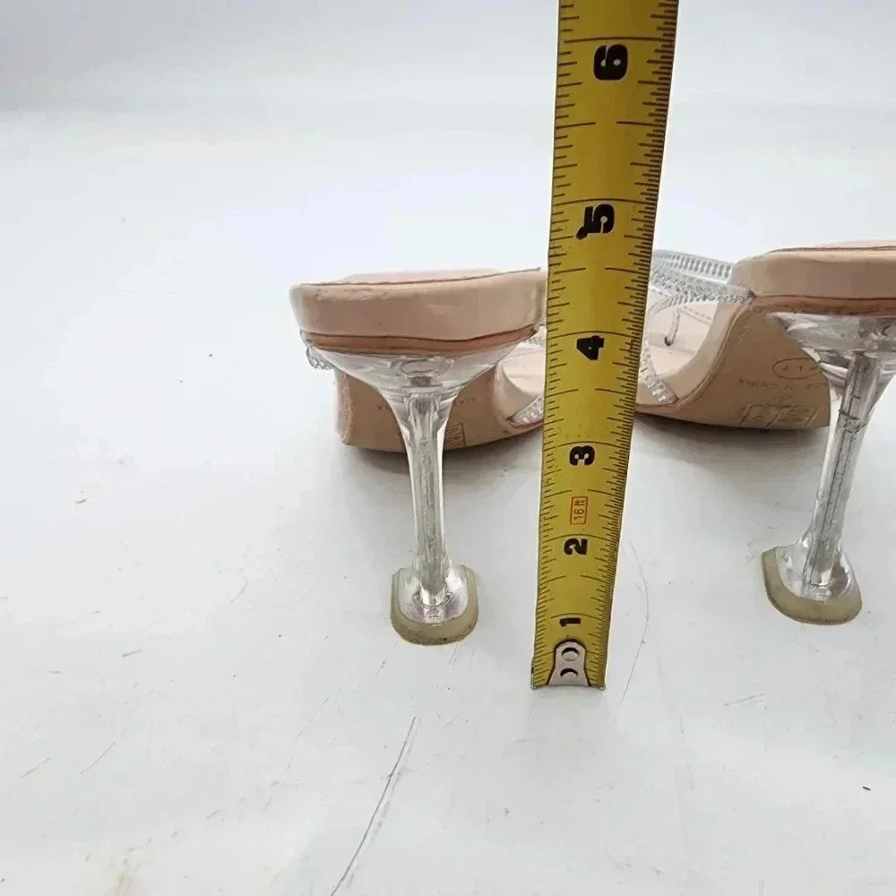 PrettyLittleThing Women's Nude Beige Clear Heel Mule Sandals Rhinestones Sz 6 - Picture 6 of 9